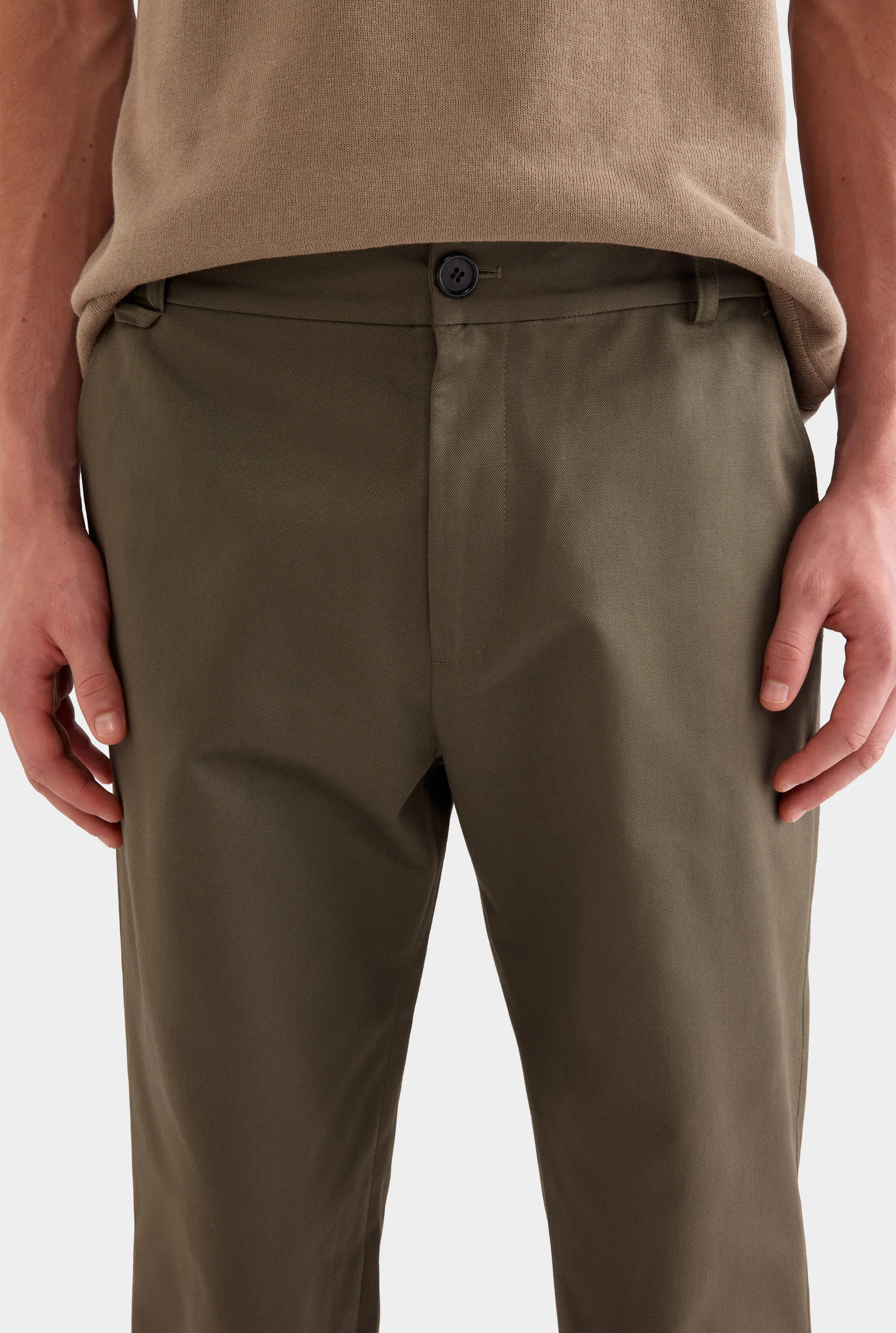 Cotton Twill Chino Trouser -  Dark Olive