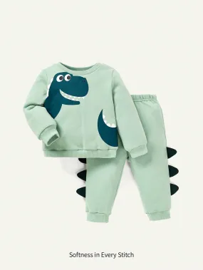 Cozy Cub Baby Boy Dinosaur Print 3D Design Pullover & Sweatpants