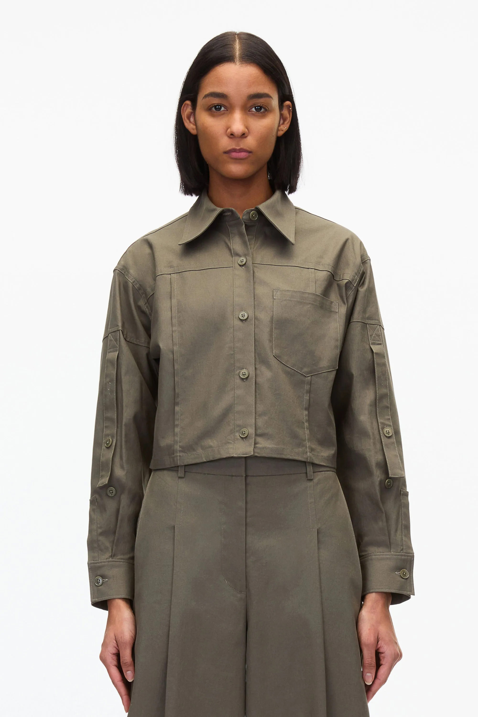 Cropped Convertible Shirt Jacket