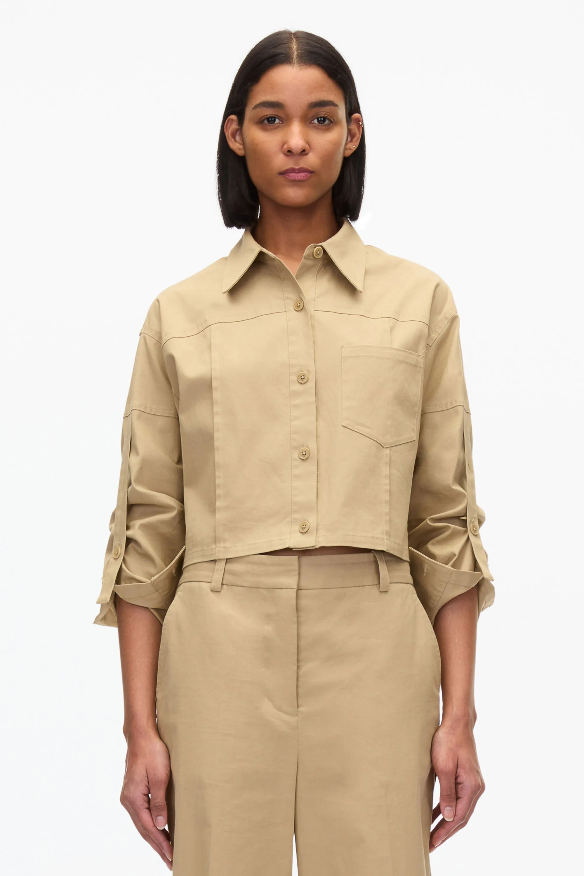 Cropped Convertible Shirt Jacket