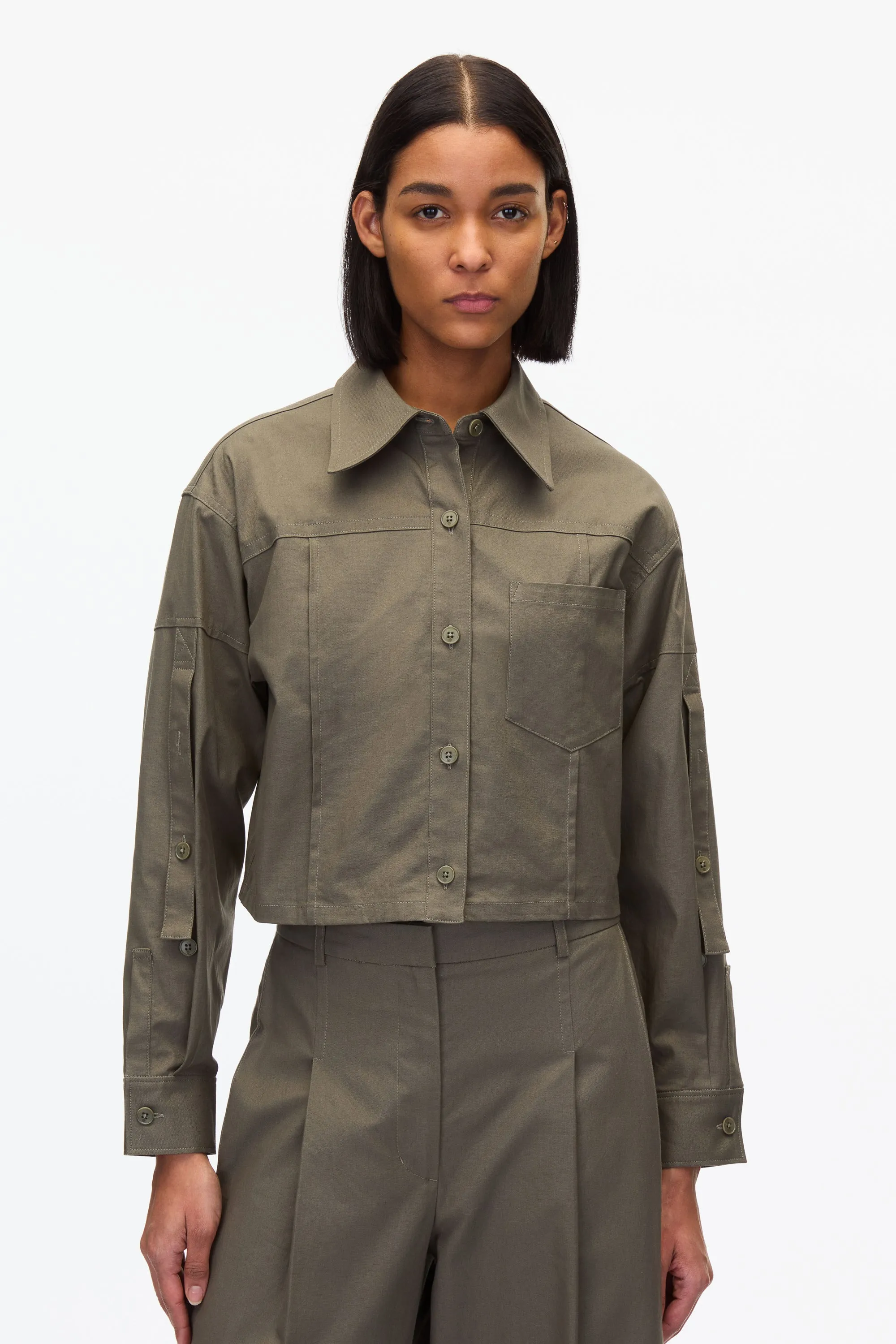 Cropped Convertible Shirt Jacket