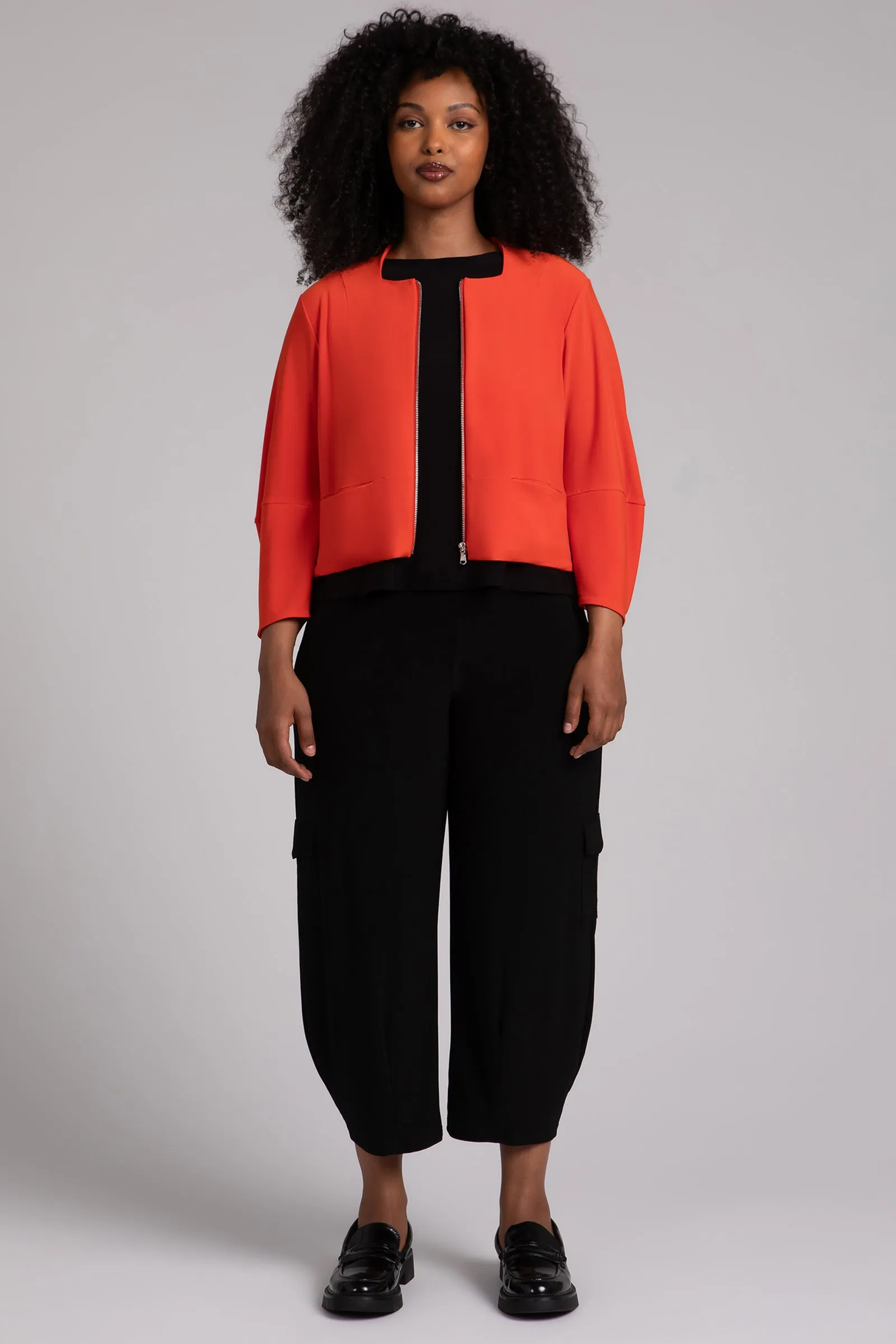 Cropped Lantern Jacket with Zip Front | Orange