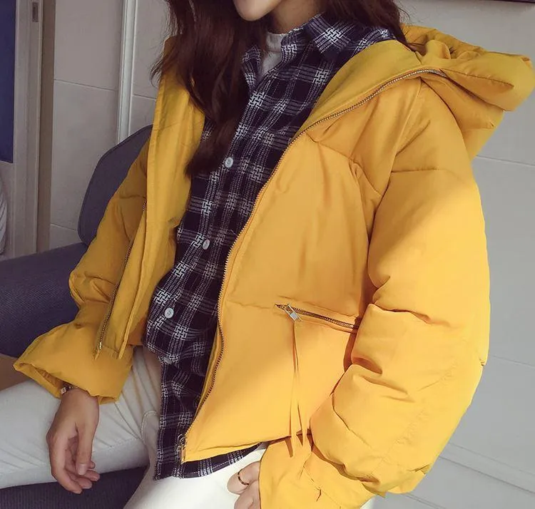 Cropped Puff Padded Hood Zipper Outwear Jacket