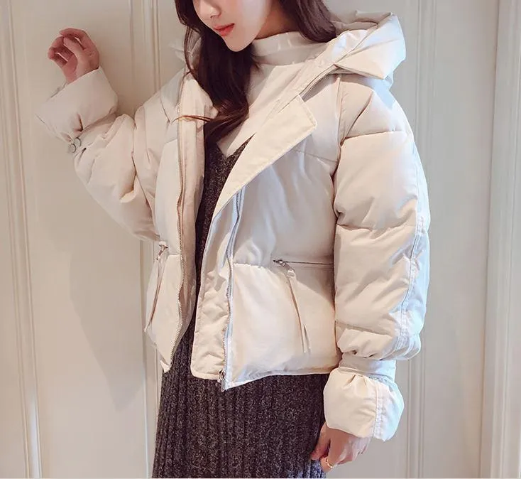 Cropped Puff Padded Hood Zipper Outwear Jacket