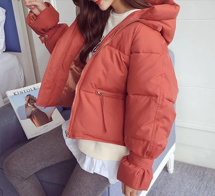 Cropped Puff Padded Hood Zipper Outwear Jacket