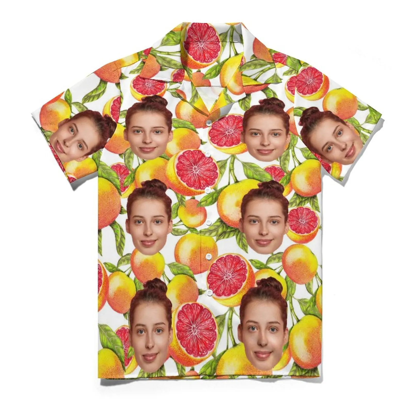 Custom Face Grapefruit Orange Men's Lapel Shirt Cuban Collar Hawaiian Shirt