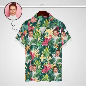 Custom Face Green Plants Men's Lapel Shirt Cuban Collar Hawaiian Shirt