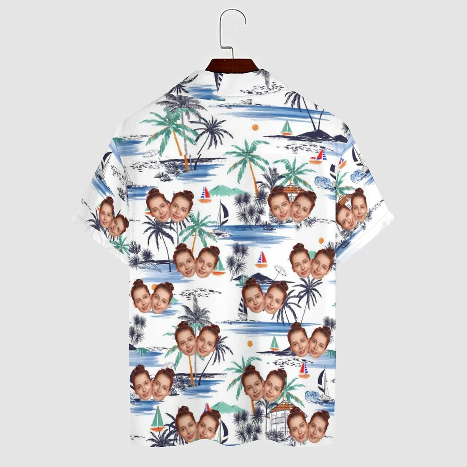 Custom Face Watercolor Beach White Men's Lapel Shirt Cuban Collar Hawaiian Shirt