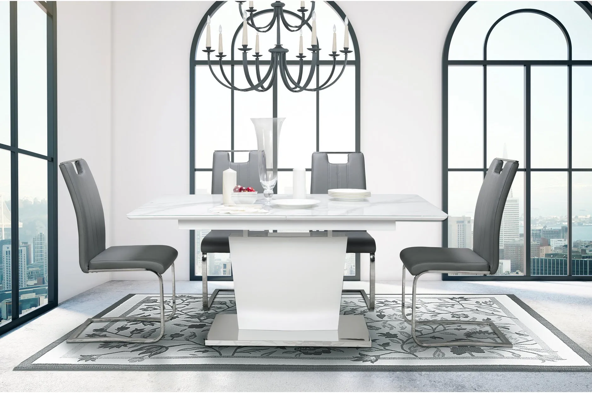 Cynthia 5 Piece Dining Set with Zane Chair in Grey Leather