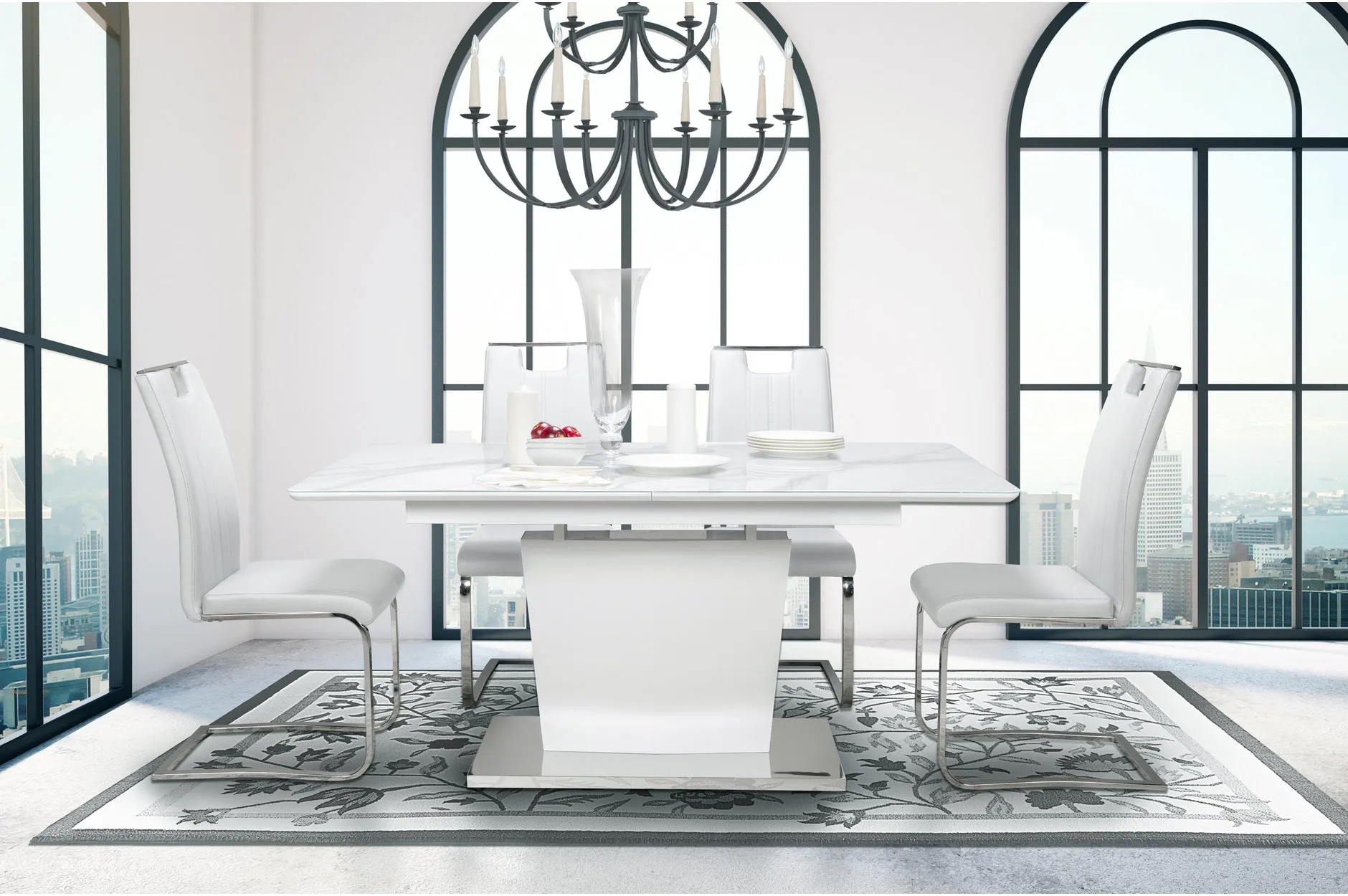 Cynthia 5 Piece Dining Set with Zane Chair in White Leather