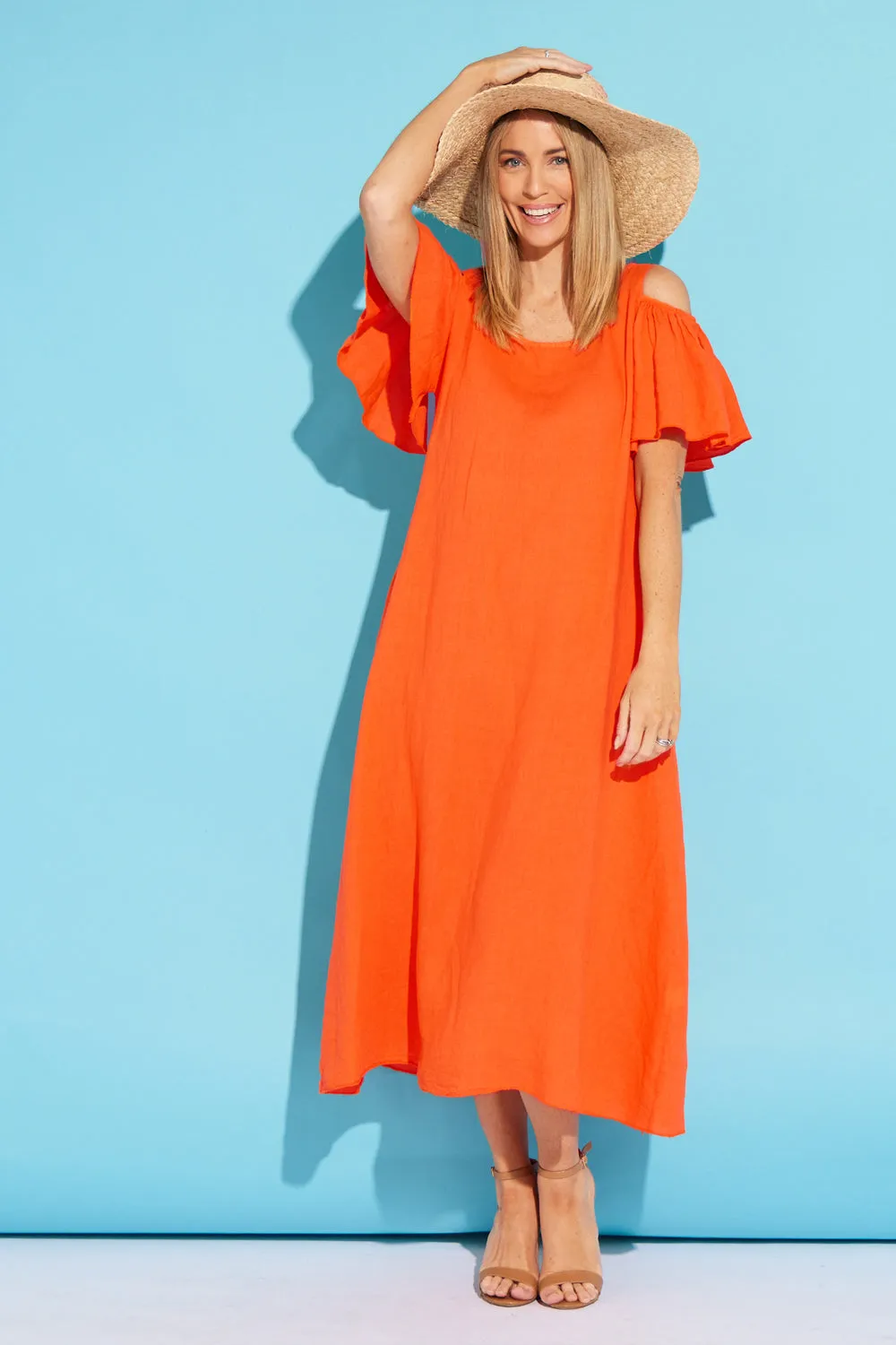 Darcy Linen Dress - Orange