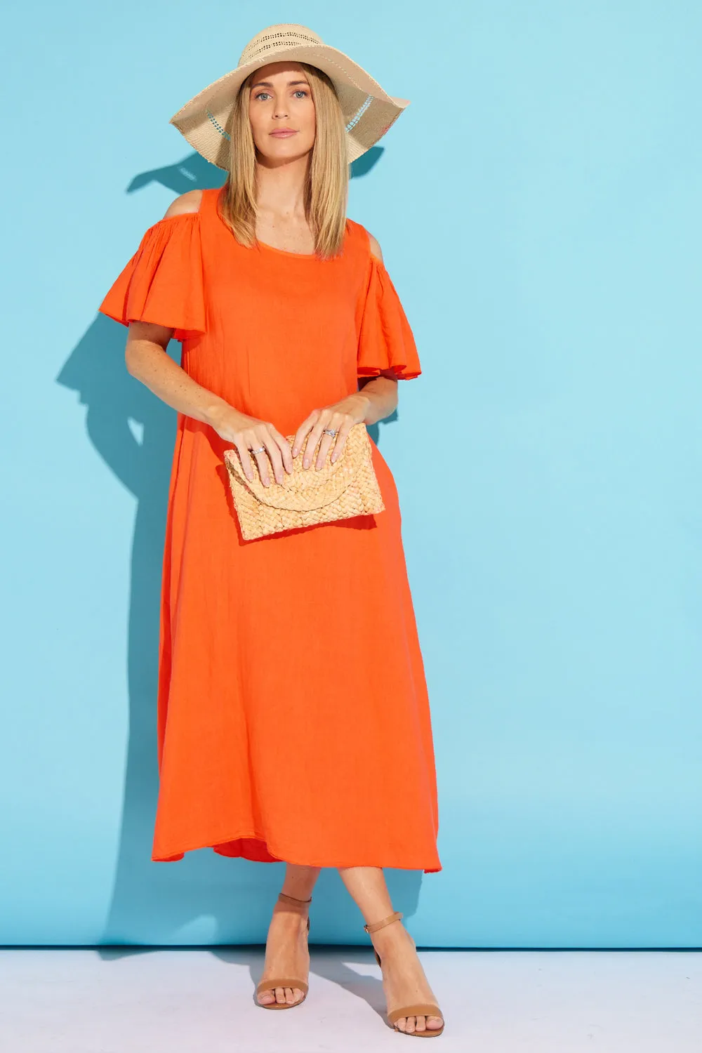 Darcy Linen Dress - Orange