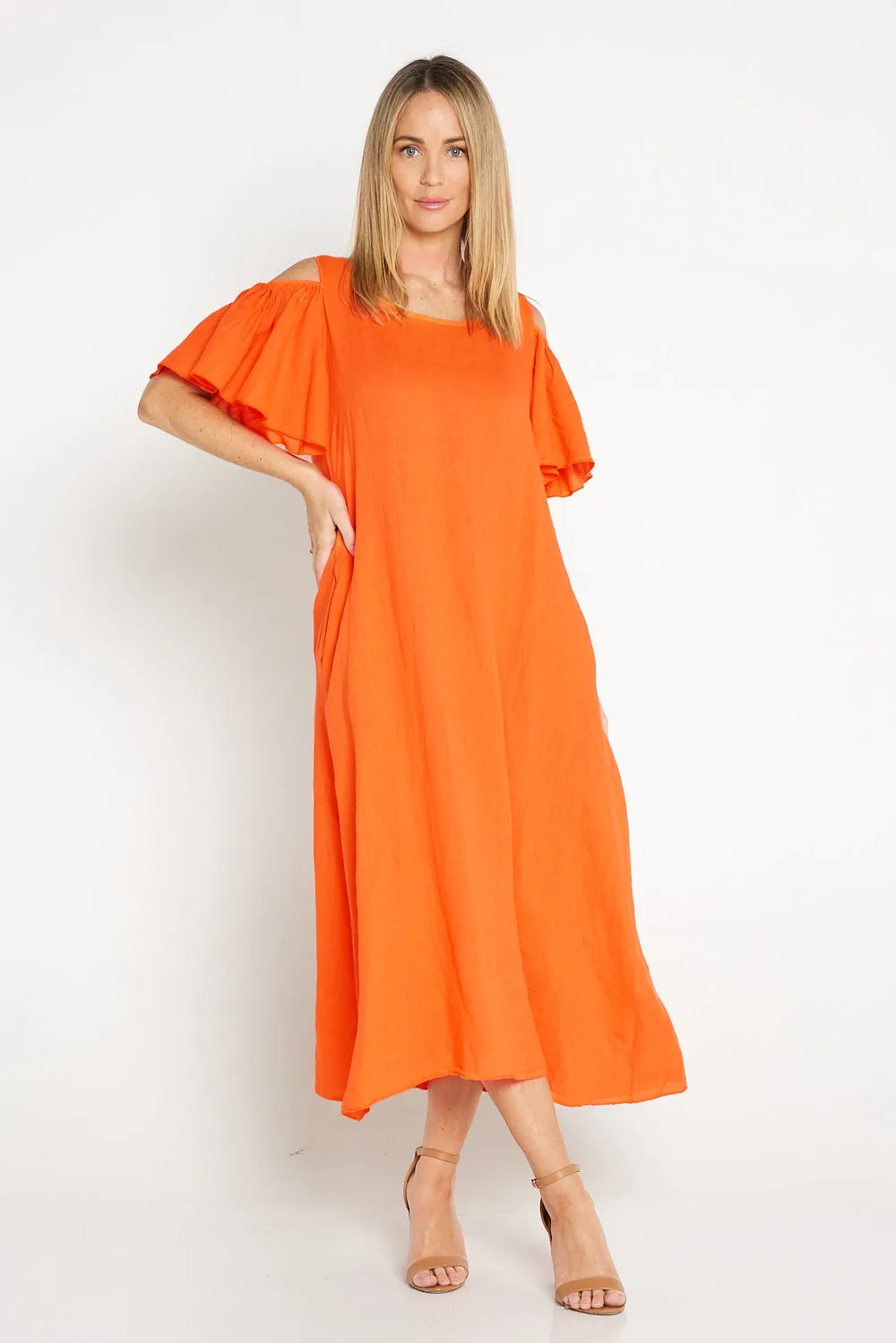 Darcy Linen Dress - Orange