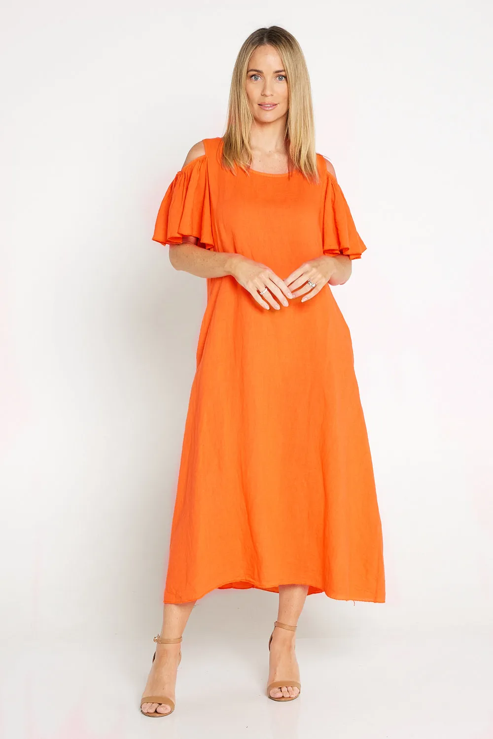 Darcy Linen Dress - Orange