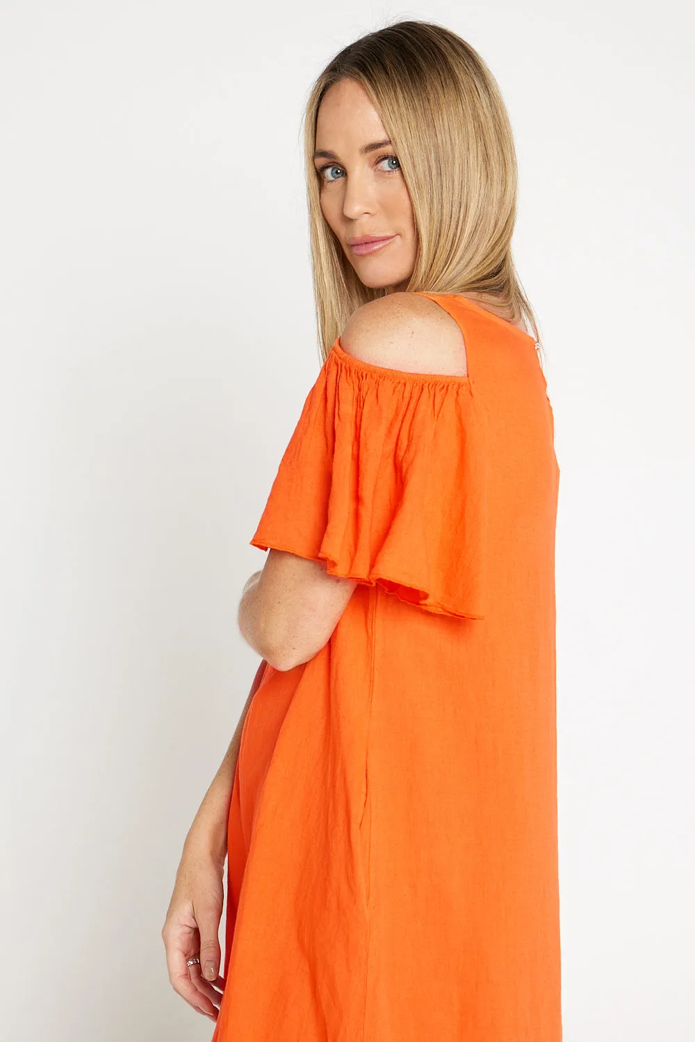 Darcy Linen Dress - Orange