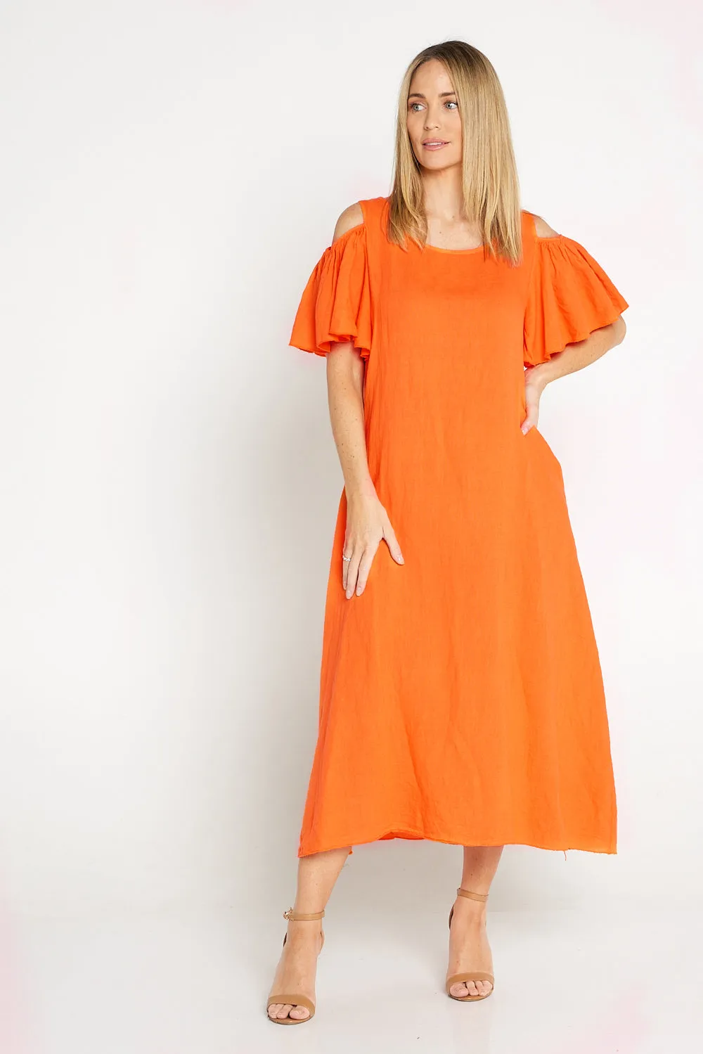 Darcy Linen Dress - Orange