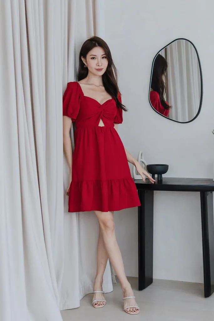 De Fleurs Knot Cut Out Dress Romper - Red