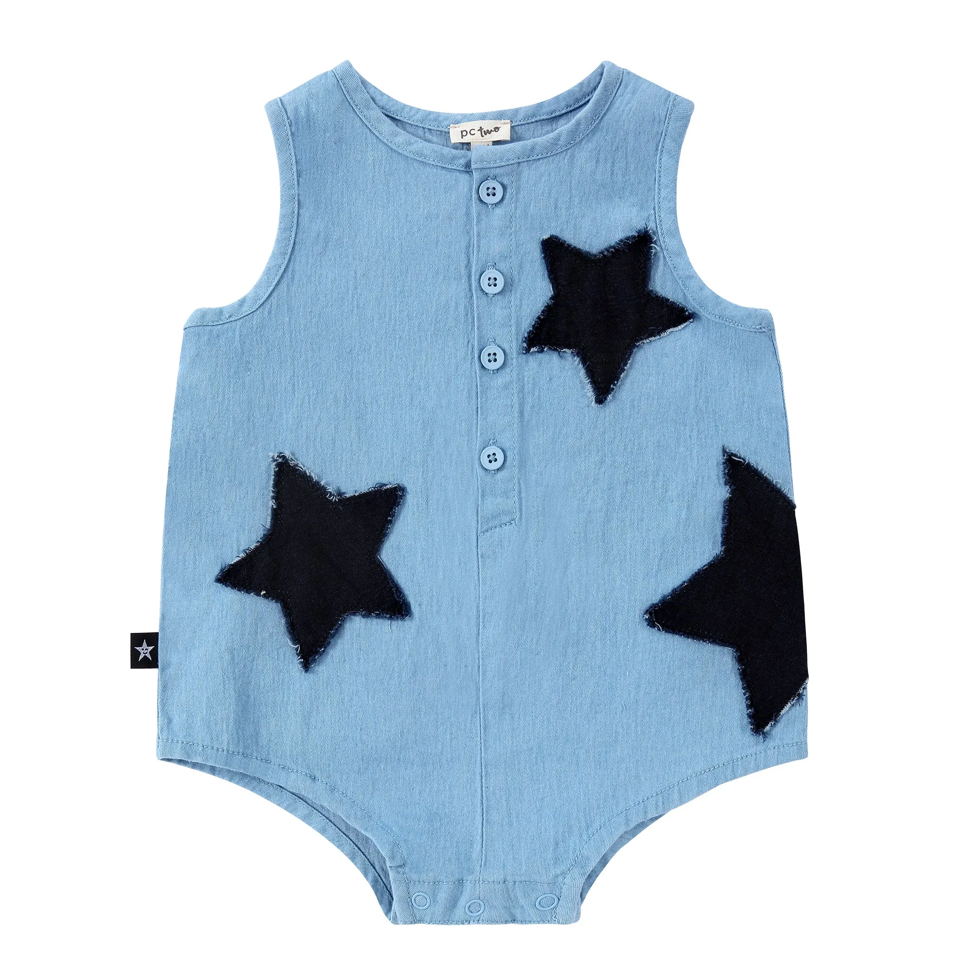 Denim Romper With Star Patches