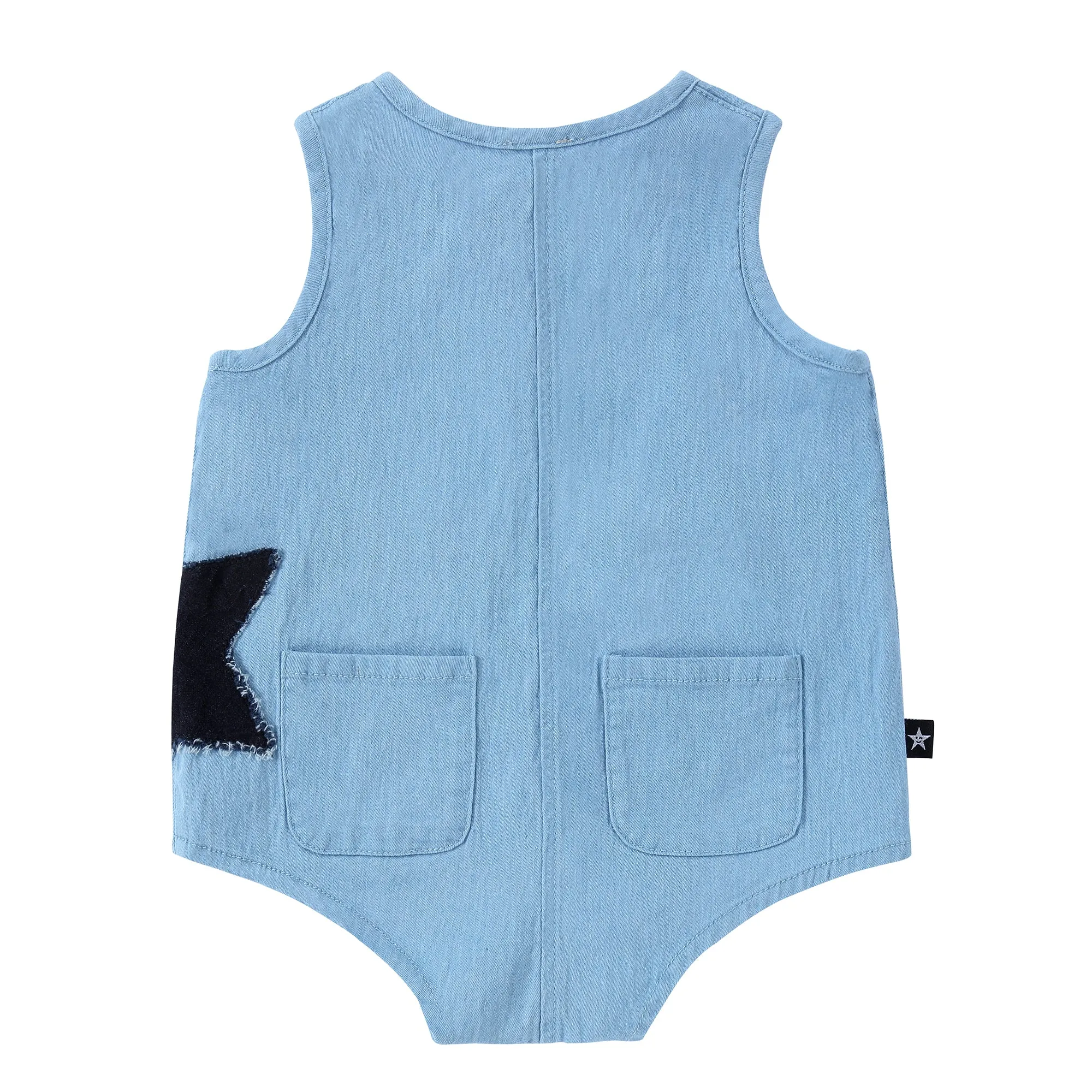 Denim Romper With Star Patches