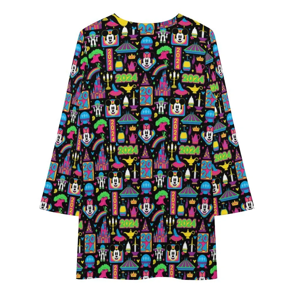 Disney 2024 Dark Long Sleeve Patchwork T-shirt Dress