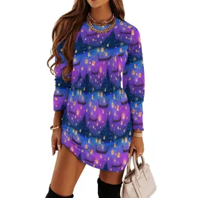 Disney Tangled Rapunzel Floating Lanterns Long Sleeve Patchwork T-shirt Dress