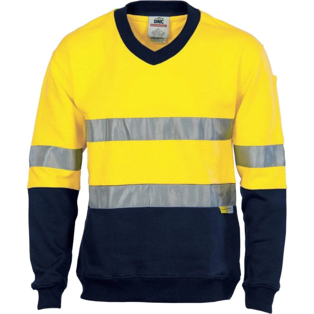 Dnc Workwear Hi-vis Two-tone Cotton Fleecy V-neck Sweatshirt With 3m R/tape - 3924