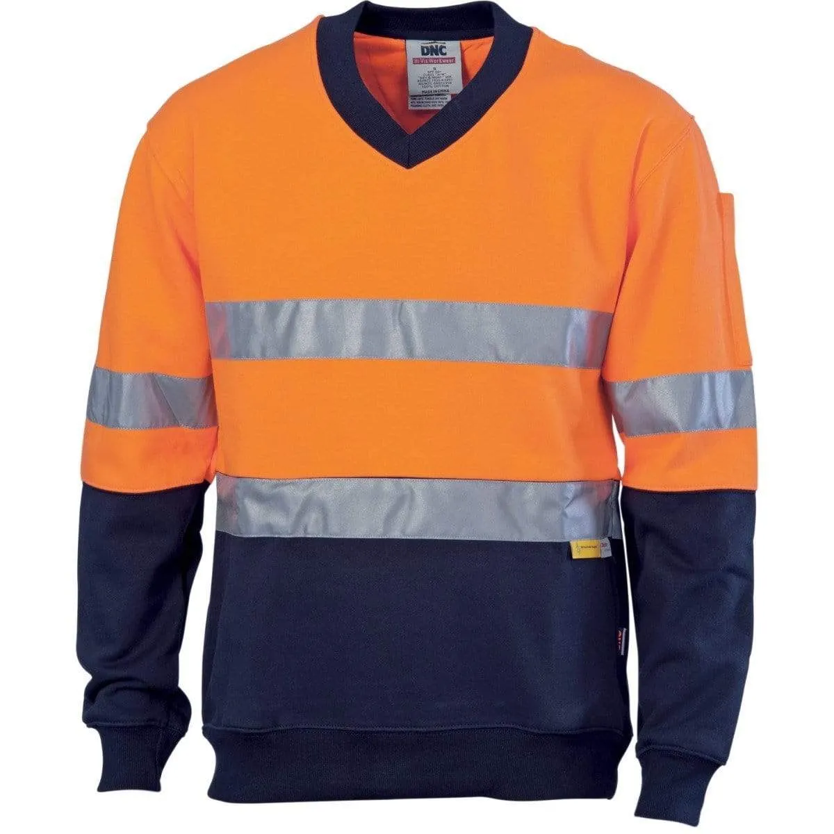 Dnc Workwear Hi-vis Two-tone Cotton Fleecy V-neck Sweatshirt With 3m R/tape - 3924