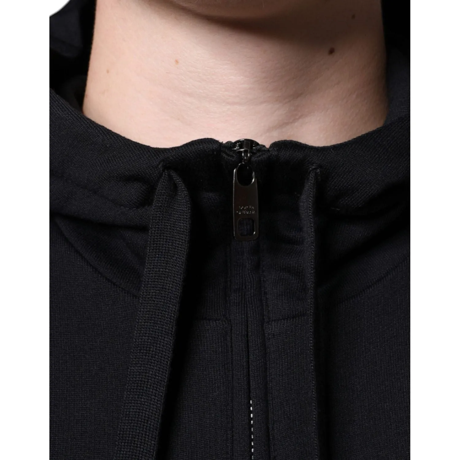 Dolce & Gabbana Black Cotton Hooded Logo Full Zip Sweater