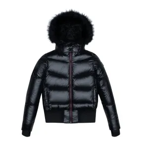 Ellabee CELINE Black Bomber-Burgundy Accent-Black Raccoon Fur