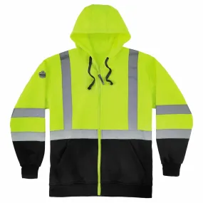 Ergodyne 21844 8372 L Lime Class 3 Hooded Sweatshirt Black Bottom - Zipper