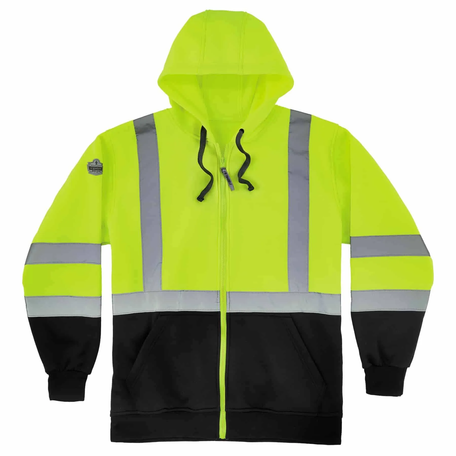 Ergodyne 21845 8372 XL Lime Class 3 Hooded Sweatshirt Black Bottom - Zipper