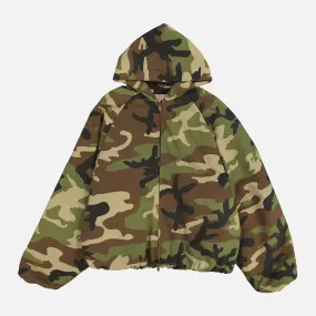 ESSENTIALS MILITARY NYLON HOODED JACKET - WOODLAND CAMO