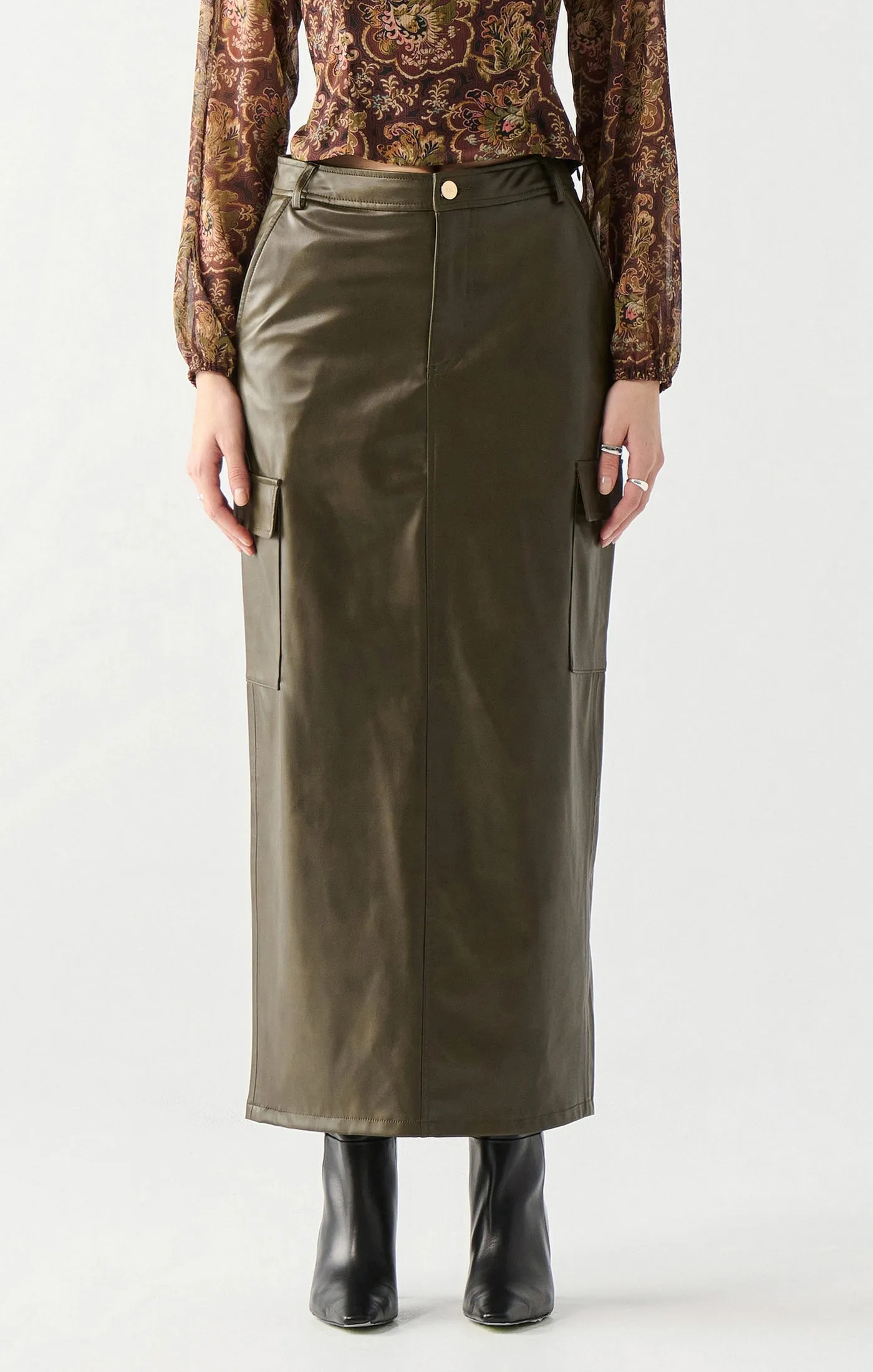 Faux Leather Cargo Maxi Skirt