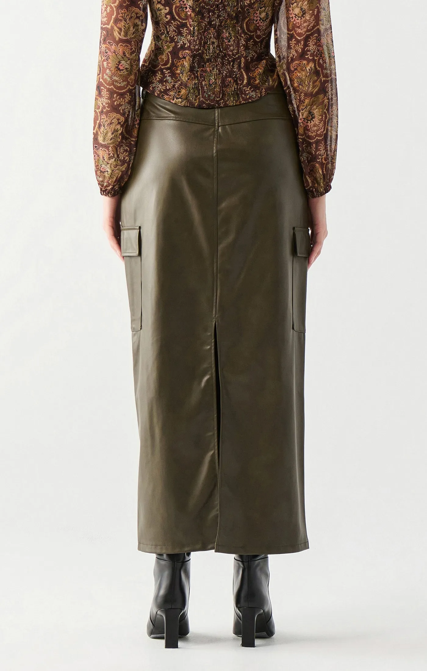 Faux Leather Cargo Maxi Skirt