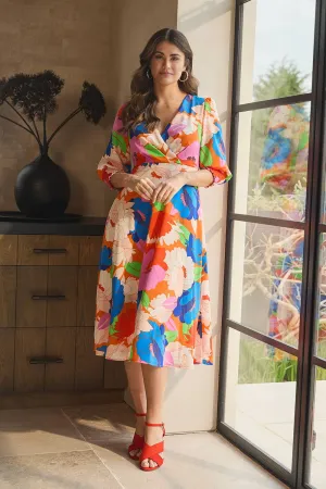 Floral 3/4 Sleeve Midi Dress