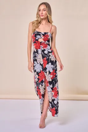 Floral Print Ruched Split Thigh Dress