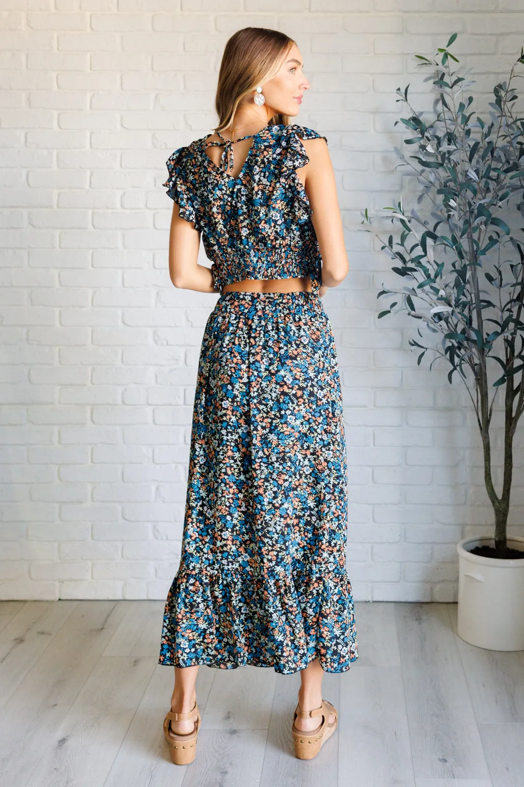 Flutter of Florals V-Neck Crop and Skirt Set