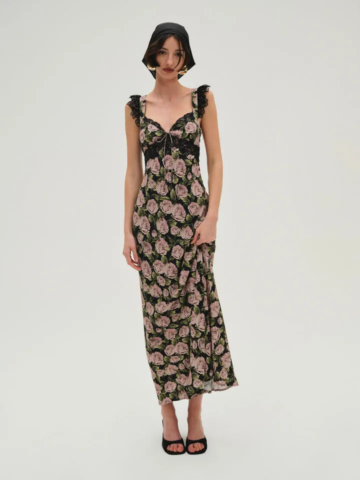 For Love & Lemons Fallen Rose Maxi - Black