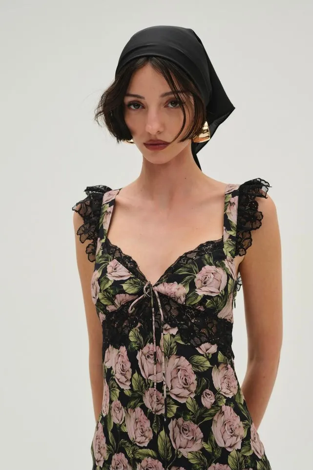 For Love & Lemons Fallen Rose Maxi - Black