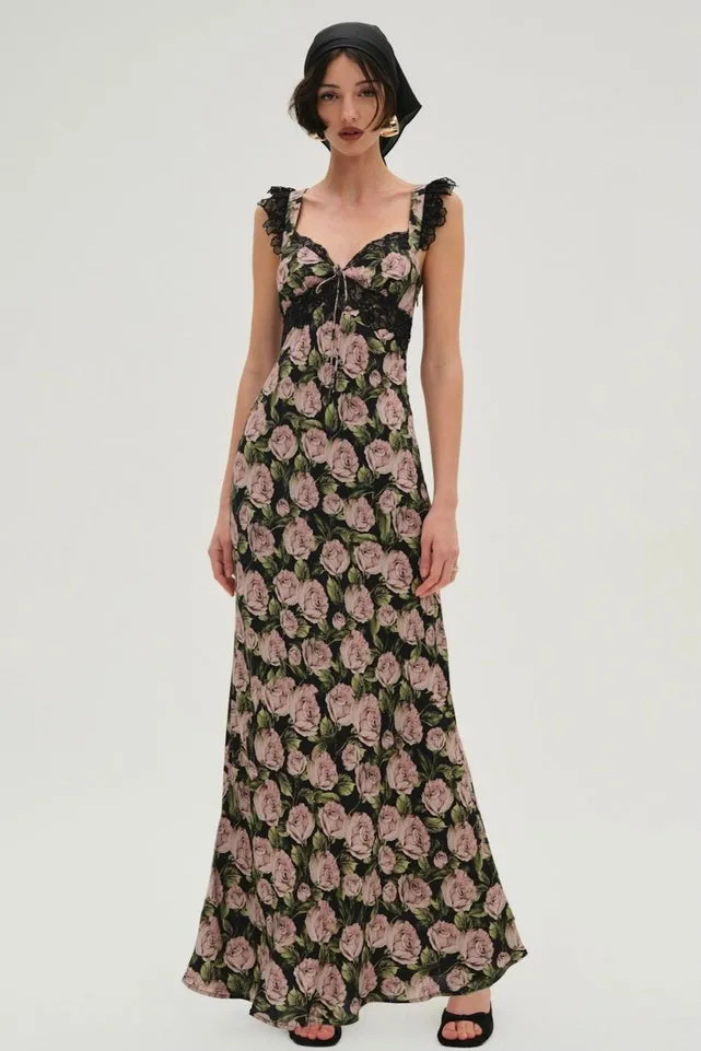 For Love & Lemons Fallen Rose Maxi - Black