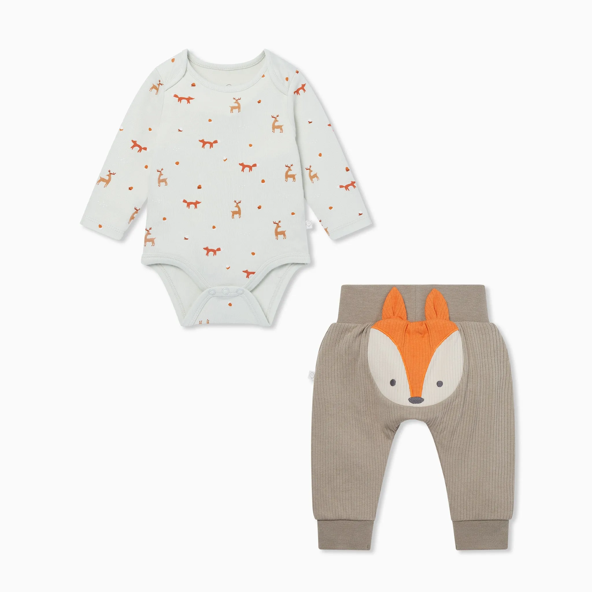 Fox Print Long Sleeve Bodysuit & Ribbed Joggers Outfit