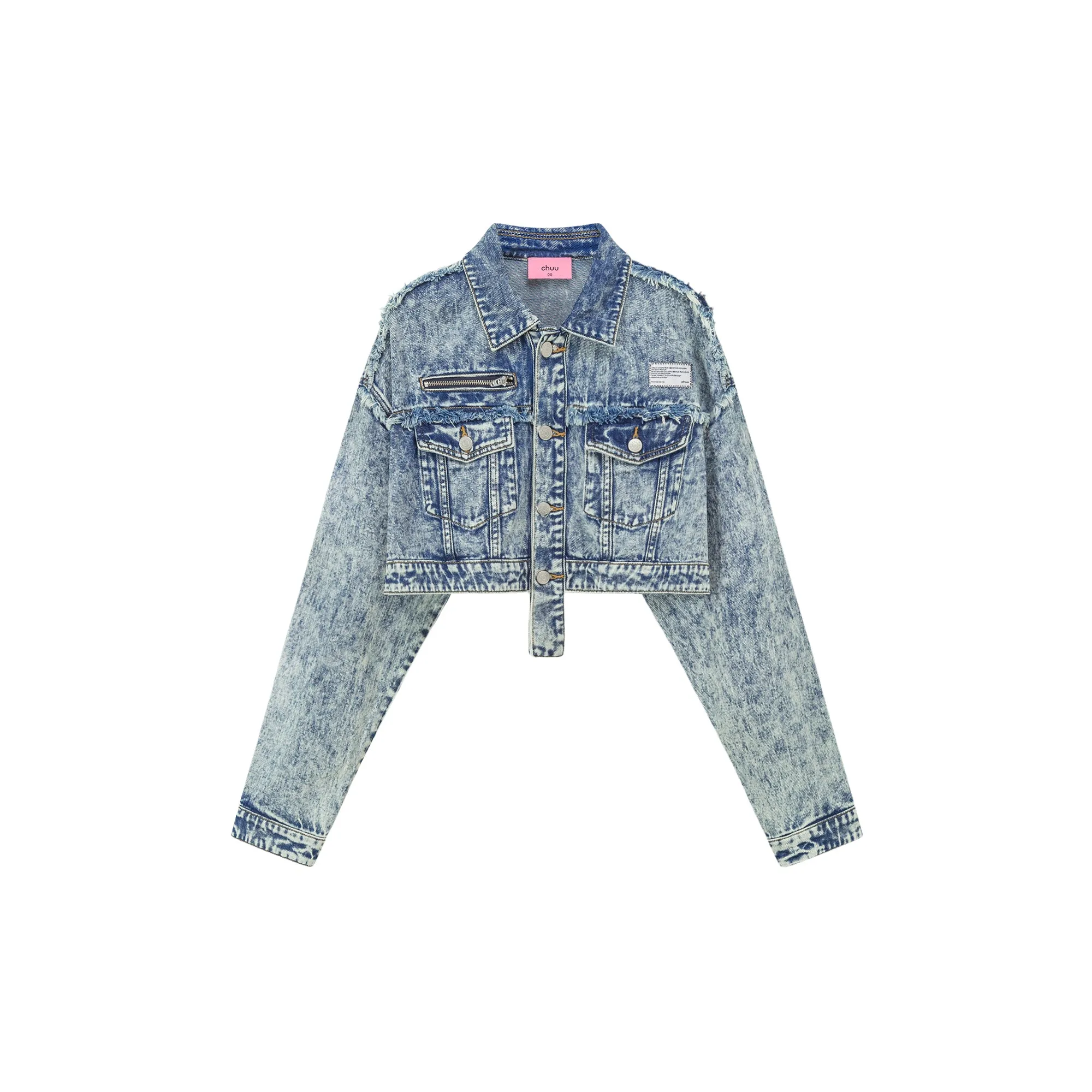 Fringe Trim Denim Cropped Jacket