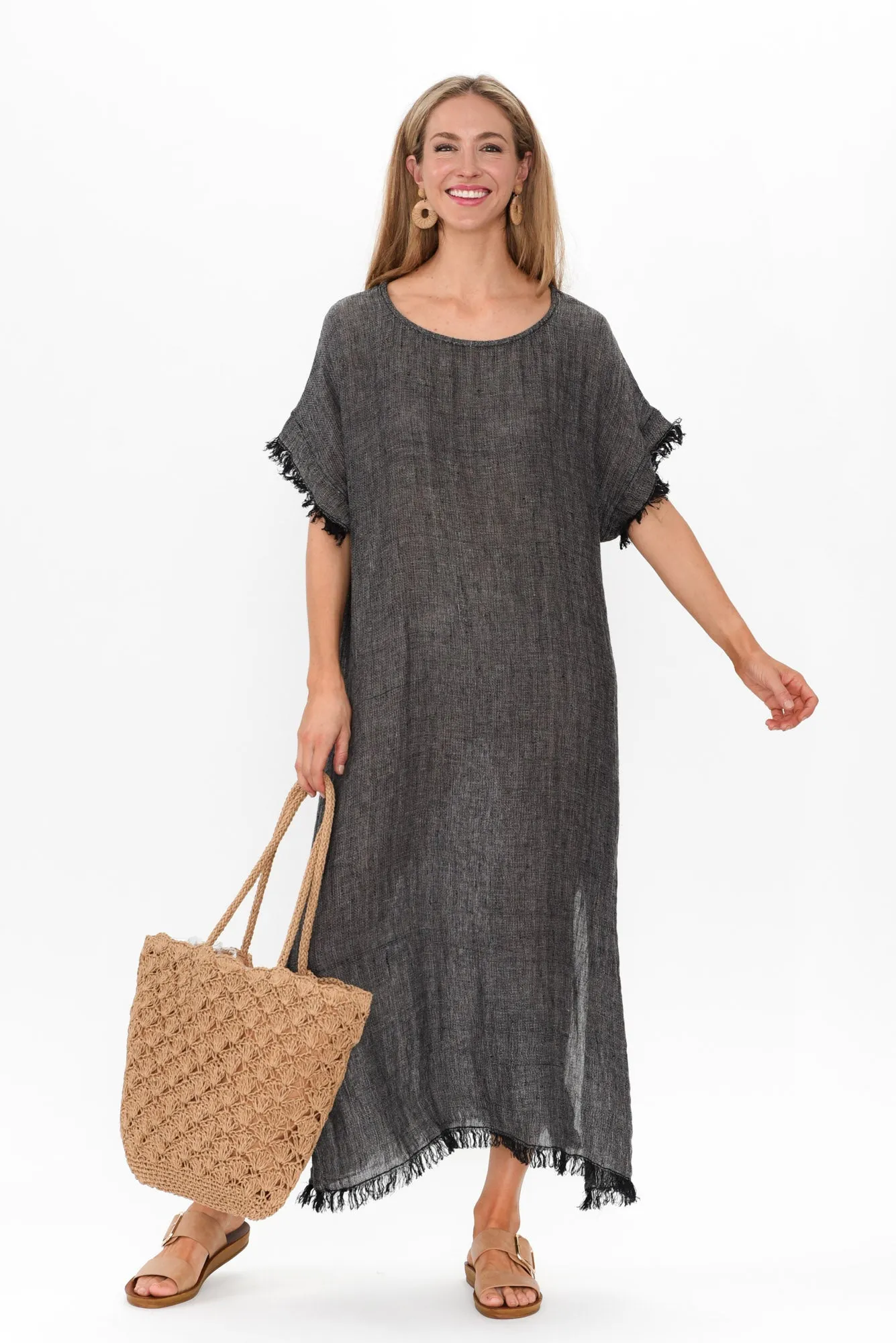 Galene Charcoal Linen Dress