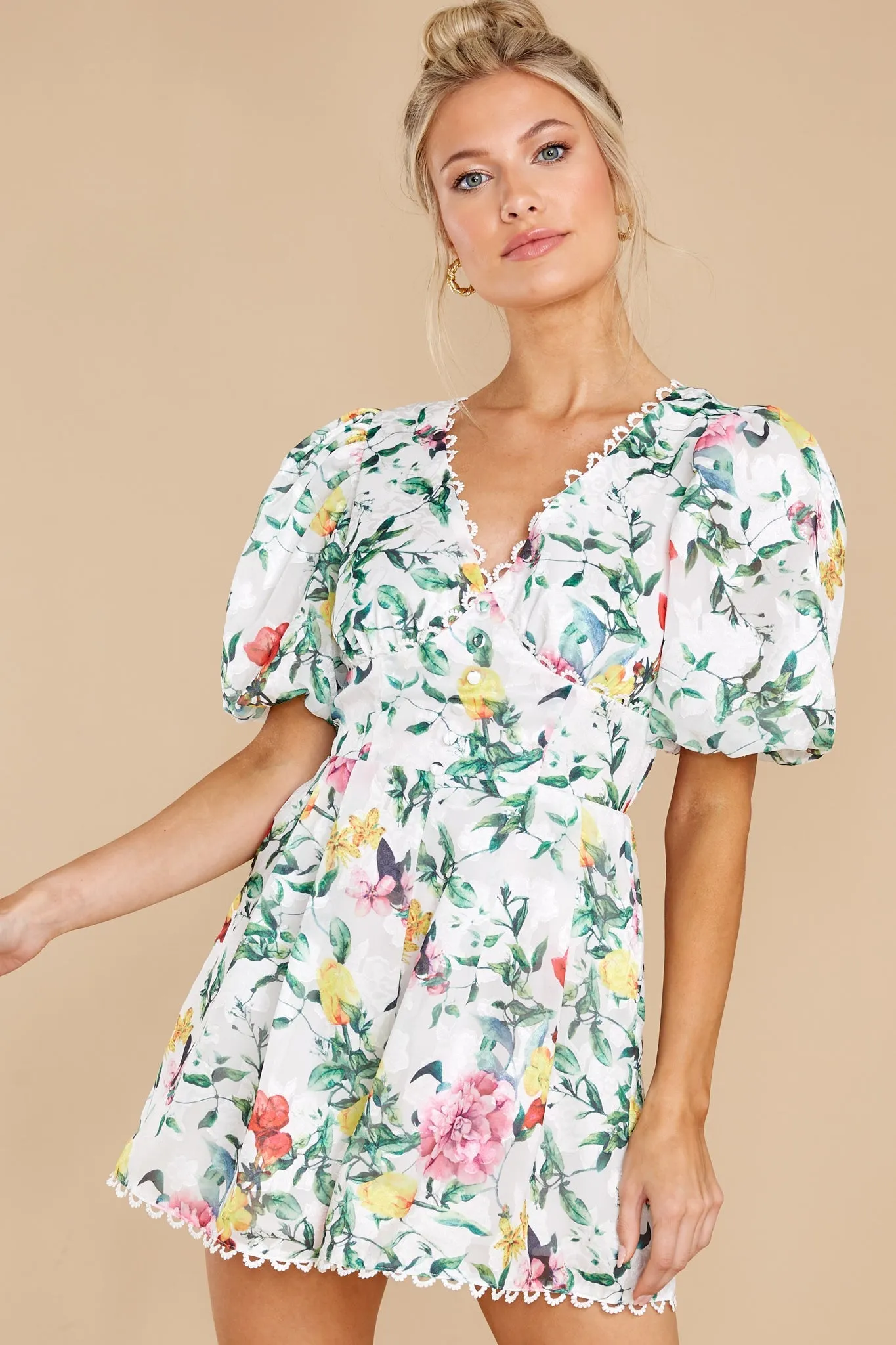 Garden Secrets White Multi Floral Print Romper