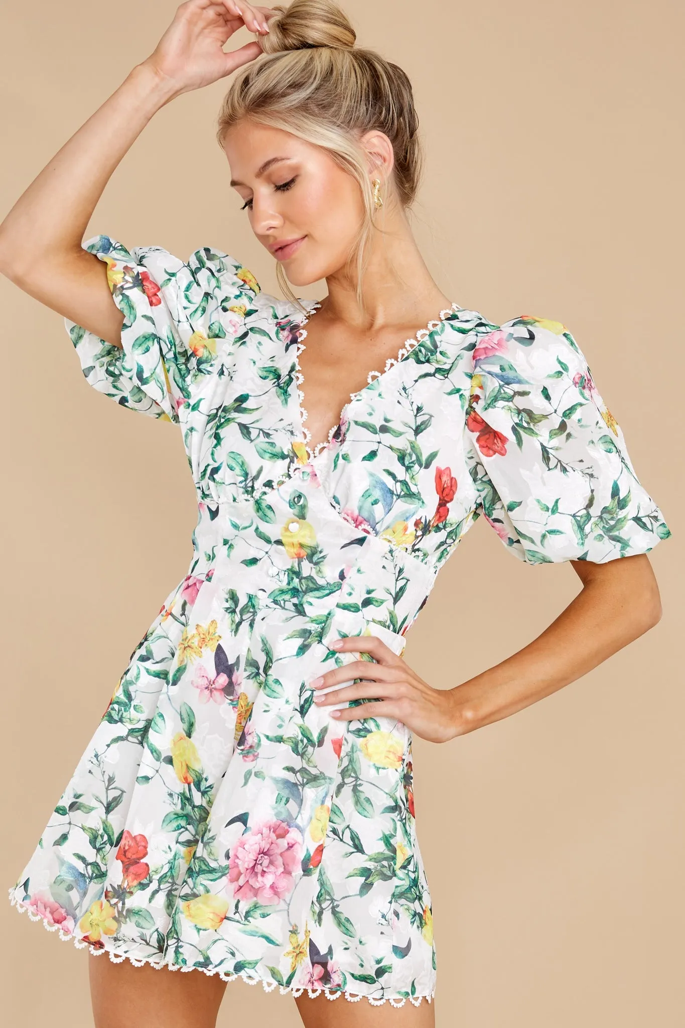 Garden Secrets White Multi Floral Print Romper