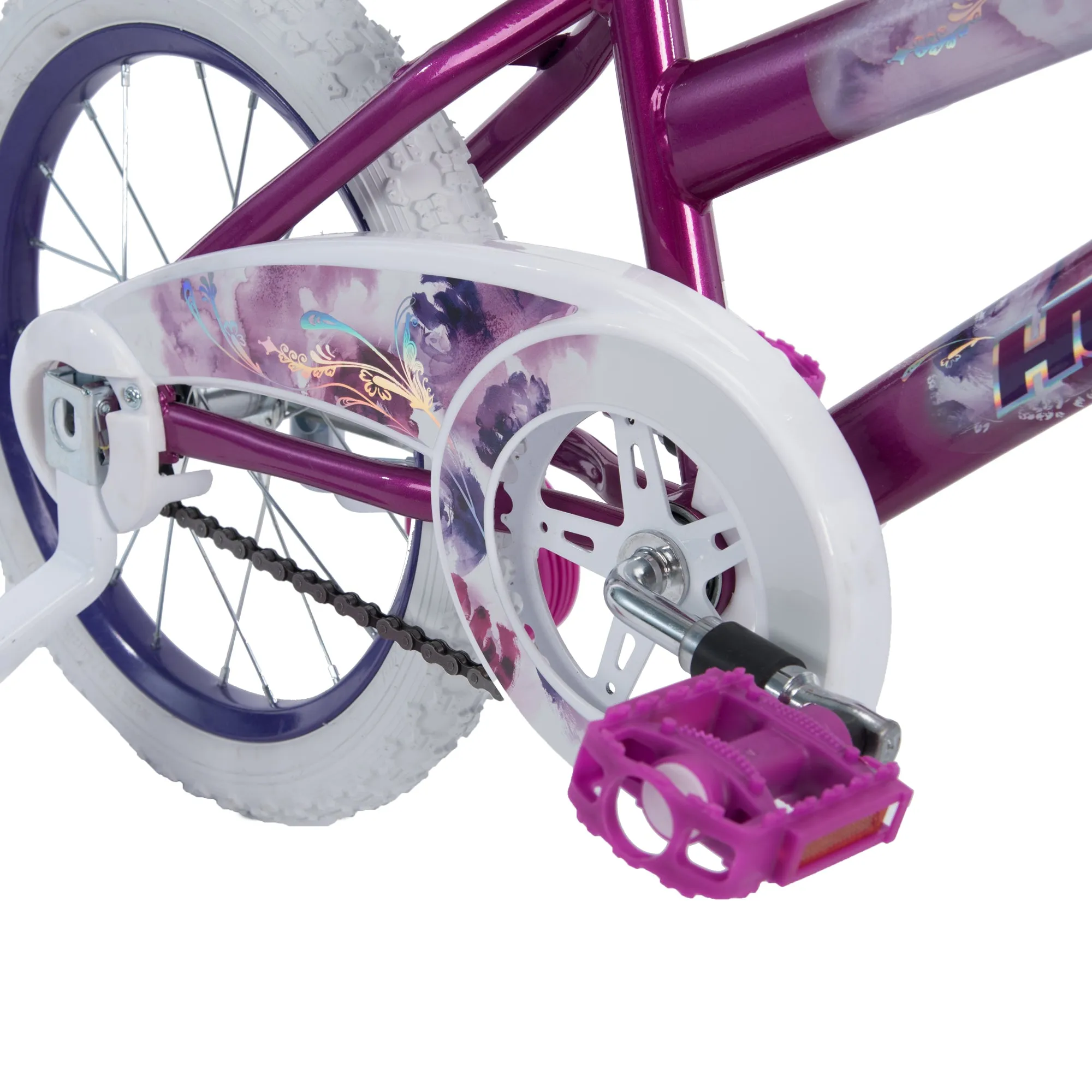 Girls Bike 16" Wheels Sea Star Theme w/ Training Wheels, Ages 4-6, Metallic Pink