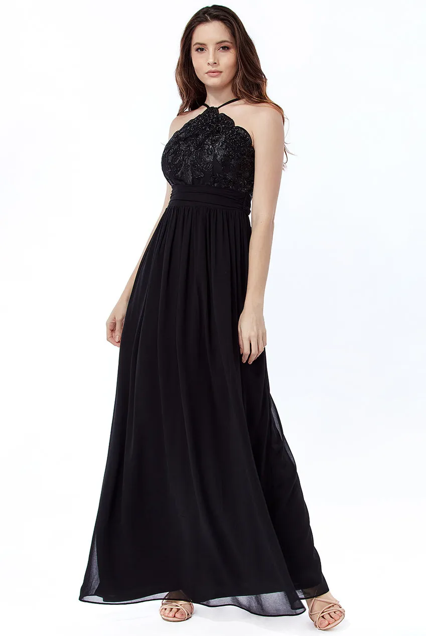 Goddiva Lace Halter Neck Chiffon Skirt Dress