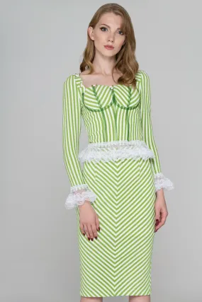 Green Fairy Stripe Two Piece Midi Dress