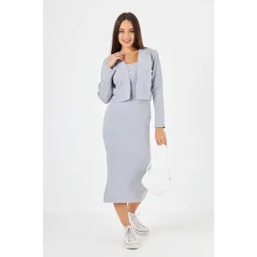 Grey Cardigan Dress Matching Set