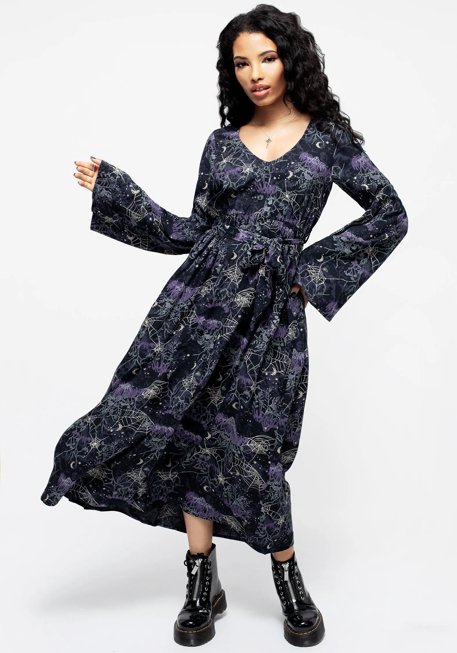 Hawthorn Flute Sleeve Belted Midaxi Dress